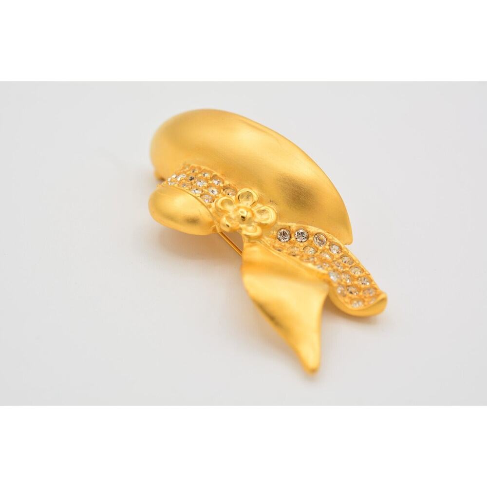 Givenchy Vintage Woman Pin Brooch Brushed Gold Profile Hat Chunky Signed Bin4 - Picture 8 of 12
